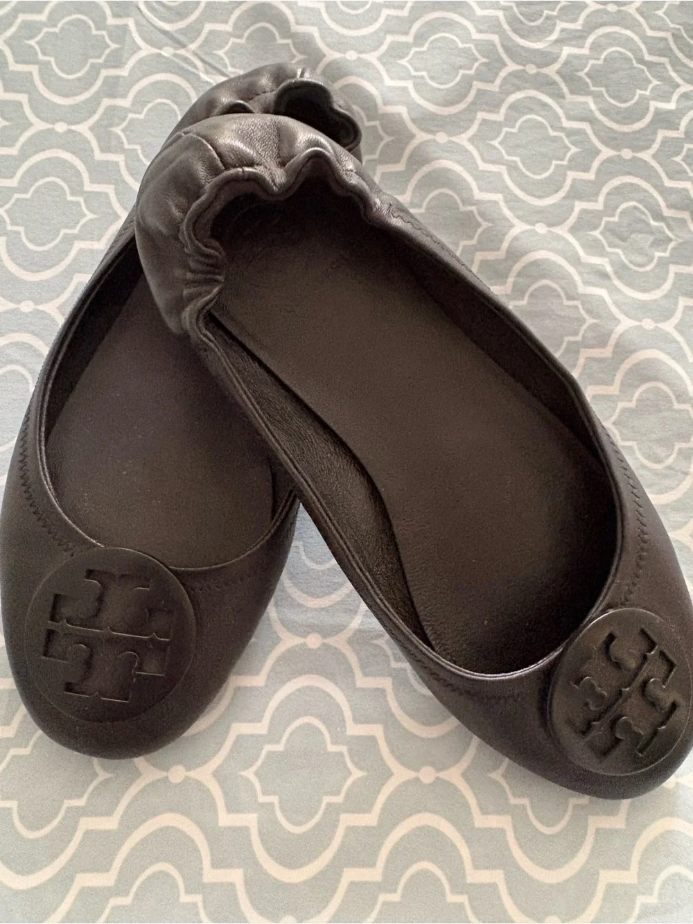 Tory Burch Black Leather Logo Ballet Flats